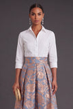 Blue Golden Flower Collar Neck Jacquard Long Wedding Guest Dress