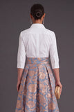 Blue Golden Flower Collar Neck Jacquard Long Wedding Guest Dress