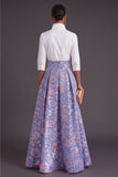 Blue Golden Flower Collar Neck Jacquard Long Wedding Guest Dress