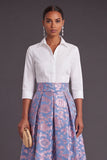 Blue Golden Flower Collar Neck Jacquard Long Wedding Guest Dress