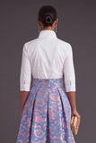 Blue Golden Flower Collar Neck Jacquard Long Wedding Guest Dress