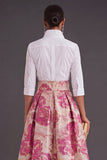 Black Red Floral Collar Neck Jacquard Long Wedding Guest Dress