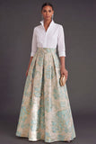 Black Red Floral Collar Neck Jacquard Long Wedding Guest Dress