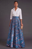 Black Red Floral Collar Neck Jacquard Long Wedding Guest Dress
