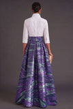 Black Red Floral Collar Neck Jacquard Long Wedding Guest Dress