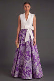 Jacquard Floral Blue Long Wedding Guest Dress with Bow