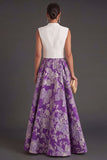 Jacquard Floral Blue Long Wedding Guest Dress with Bow