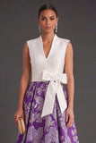 Jacquard Floral Blue Long Wedding Guest Dress with Bow