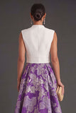 Jacquard Floral Blue Long Wedding Guest Dress with Bow