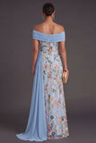 Green Floral Off the Shoulder Mermaid Long Wedding Guest Dress