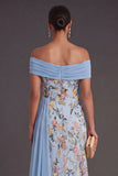 Green Floral Off the Shoulder Mermaid Long Wedding Guest Dress