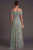 Green Floral Off the Shoulder Mermaid Long Wedding Guest Dress