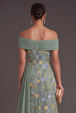 Green Floral Off the Shoulder Mermaid Long Wedding Guest Dress
