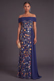 Green Floral Off the Shoulder Mermaid Long Wedding Guest Dress
