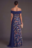 Green Floral Off the Shoulder Mermaid Long Wedding Guest Dress