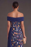 Green Floral Off the Shoulder Mermaid Long Wedding Guest Dress