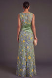 Green Floral Mermaid Ruffled Long Wedding Guest Dress with Slit