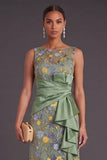 Green Floral Mermaid Ruffled Long Wedding Guest Dress with Slit