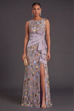 Green Floral Mermaid Ruffled Long Wedding Guest Dress with Slit