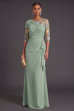 Mermaid Green Floral Embroidered Long Wedding Guest Dress