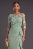 Mermaid Green Floral Embroidered Long Wedding Guest Dress