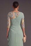 Mermaid Green Floral Embroidered Long Wedding Guest Dress