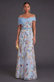 Blush Floral Mermaid Off the Shoulder Long Wedding Guest Dress