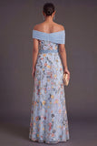 Blush Floral Mermaid Off the Shoulder Long Wedding Guest Dress
