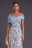 Blush Floral Mermaid Off the Shoulder Long Wedding Guest Dress