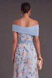 Blush Floral Mermaid Off the Shoulder Long Wedding Guest Dress