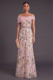 Blush Floral Mermaid Off the Shoulder Long Wedding Guest Dress