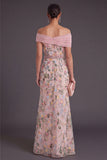 Blush Floral Mermaid Off the Shoulder Long Wedding Guest Dress