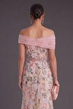 Blush Floral Mermaid Off the Shoulder Long Wedding Guest Dress