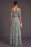 Blush Floral Mermaid Off the Shoulder Long Wedding Guest Dress