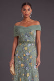 Blush Floral Mermaid Off the Shoulder Long Wedding Guest Dress