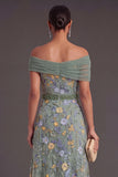 Blush Floral Mermaid Off the Shoulder Long Wedding Guest Dress