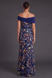 Blush Floral Mermaid Off the Shoulder Long Wedding Guest Dress