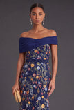 Blush Floral Mermaid Off the Shoulder Long Wedding Guest Dress
