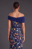 Blush Floral Mermaid Off the Shoulder Long Wedding Guest Dress