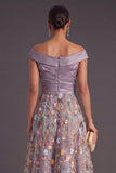 Green Floral A Line Off the Shoulder Long Wedding Guest Dress