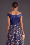 Green Floral A Line Off the Shoulder Long Wedding Guest Dress