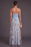 Sweetheart A Line Floral Blue Long Wedding Guest Dress with Slit
