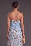 Sweetheart A Line Floral Blue Long Wedding Guest Dress with Slit