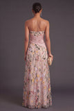 Sweetheart A Line Floral Blue Long Wedding Guest Dress with Slit