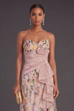 Sweetheart A Line Floral Blue Long Wedding Guest Dress with Slit