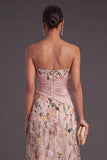 Sweetheart A Line Floral Blue Long Wedding Guest Dress with Slit