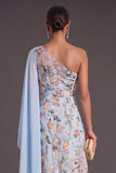 A Line One Shoulder Floral Embroidered Long Wedding Guest Dress