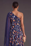 A Line One Shoulder Floral Embroidered Long Wedding Guest Dress