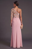 Blush Floral Mermaid One Shoulder Long Wedding Guest Dress