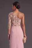 Blush Floral Mermaid One Shoulder Long Wedding Guest Dress